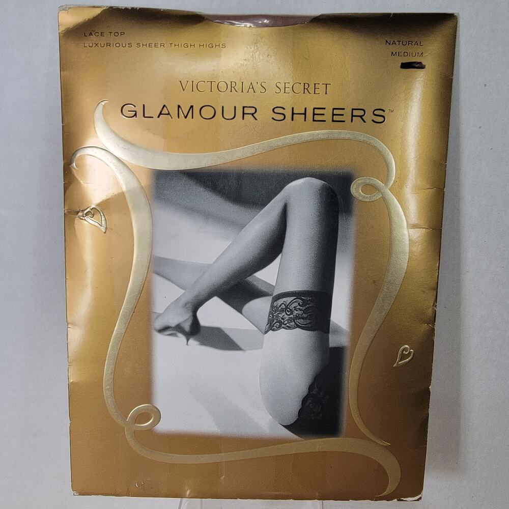 Victoria's Secret Glamour Sheers Lace Top Thigh Highs - Natural Medium NEW